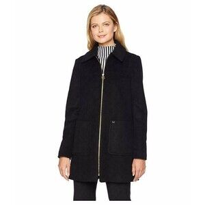 NWT Michael Kors Womens Zip Front Wool Blend Patch Pocket Mid Car Coat  S Black